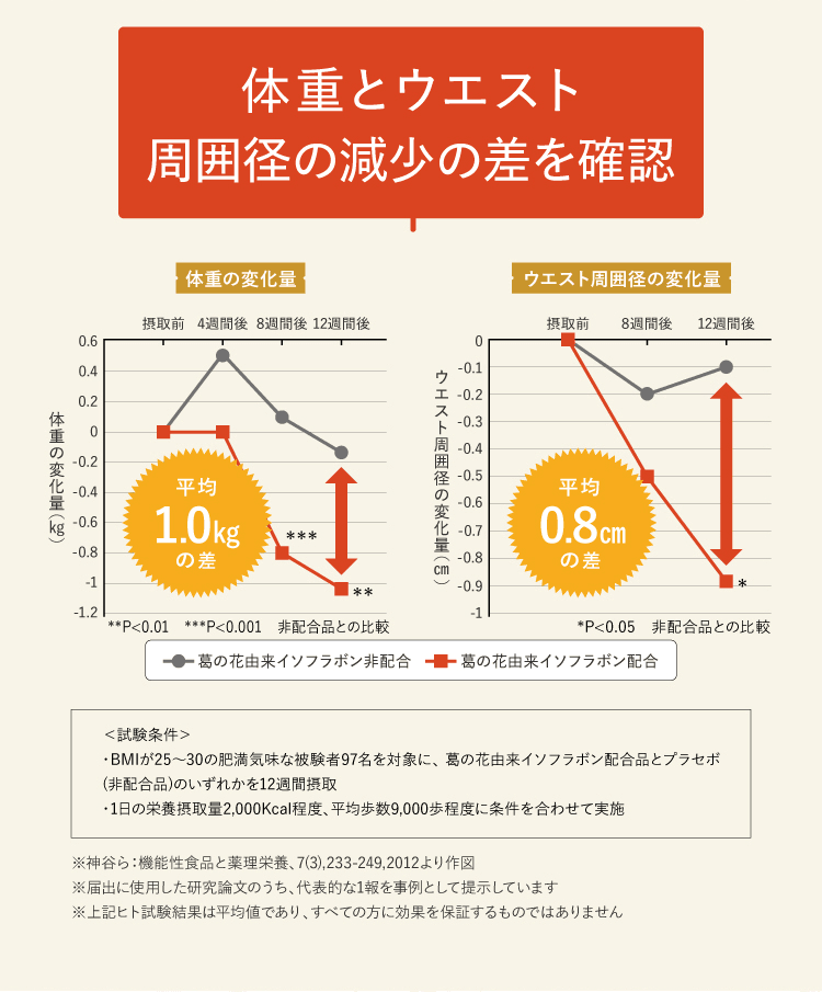 体重とウエスト周囲径の減少を確認